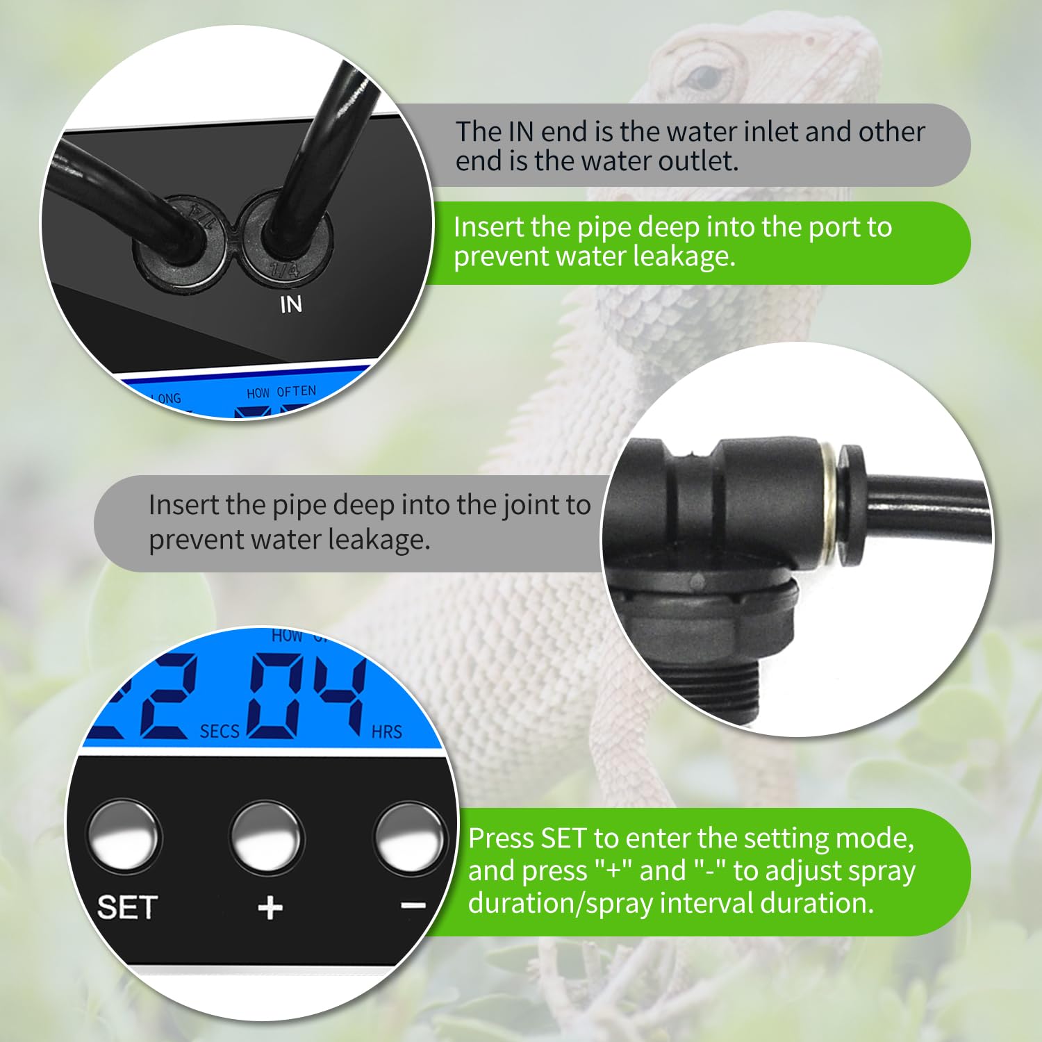 RUNWUSHENG adjustable-nozzle 360-degree demonstrates versatile spray angles around the enclosure.