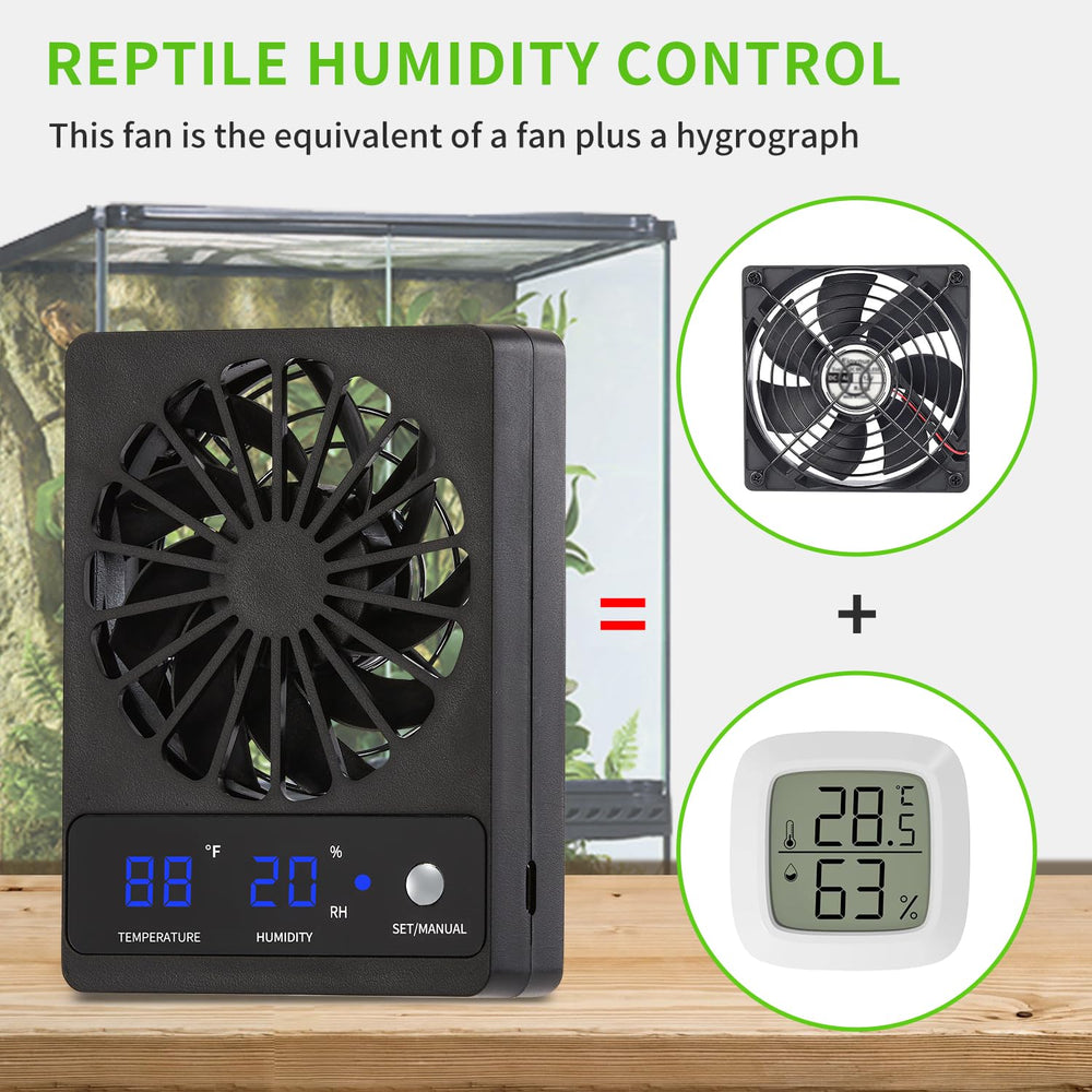 RUNWUSHENG Reptile Fan easy-setup shows tool-free operation for quick adjustments.