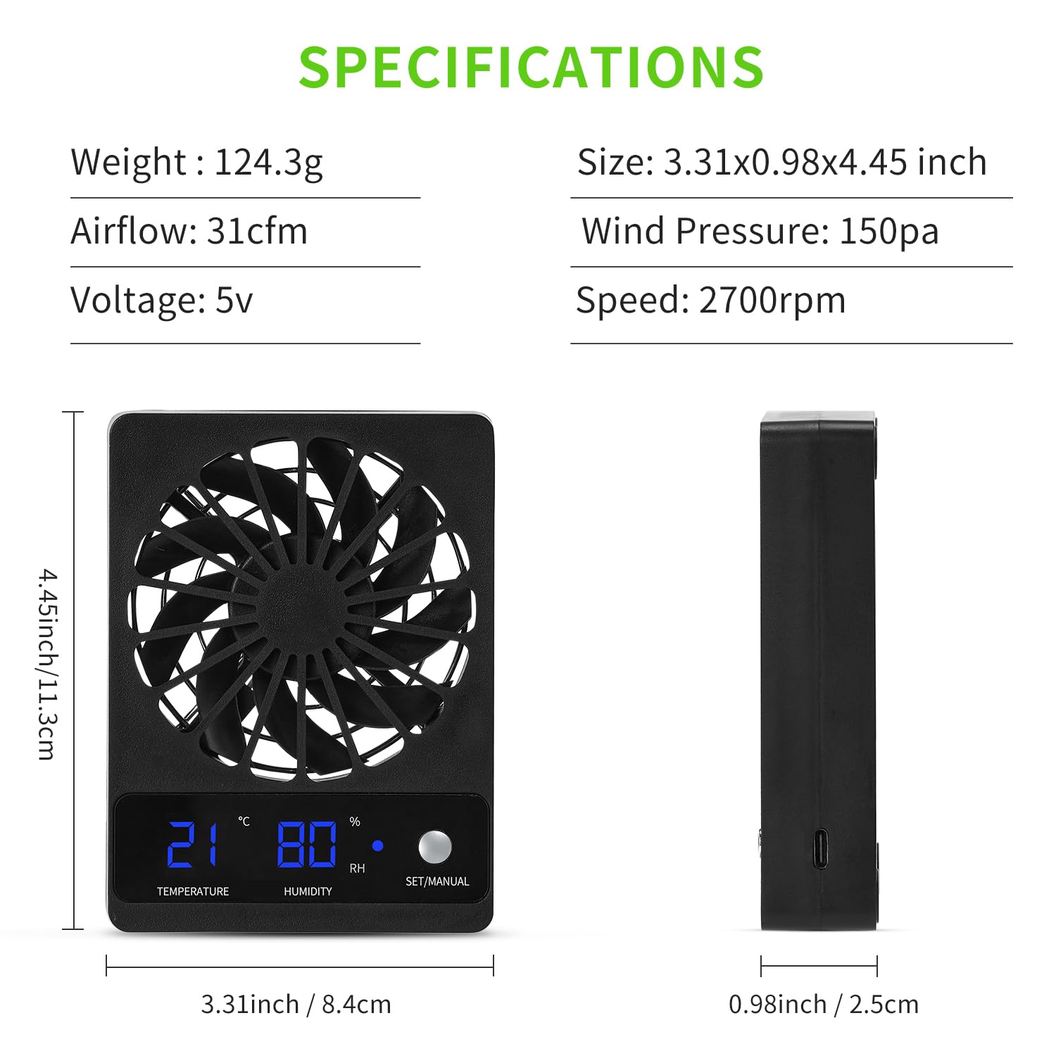 RUNWUSHENG Reptile Fan placement-options shows top-grid or housing-hang installation.