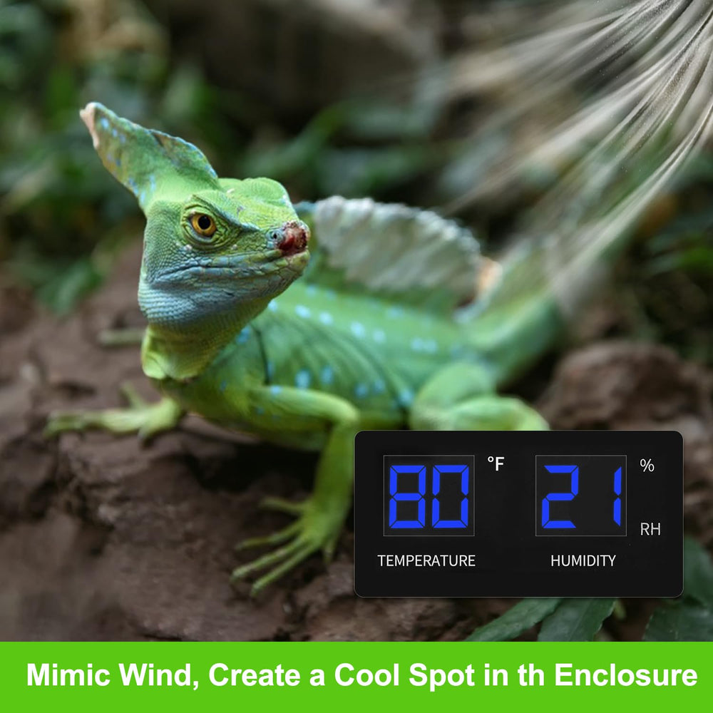 RUNWUSHENG Reptile Fan sensor-suction attachment enables glass mounting for quick setup.