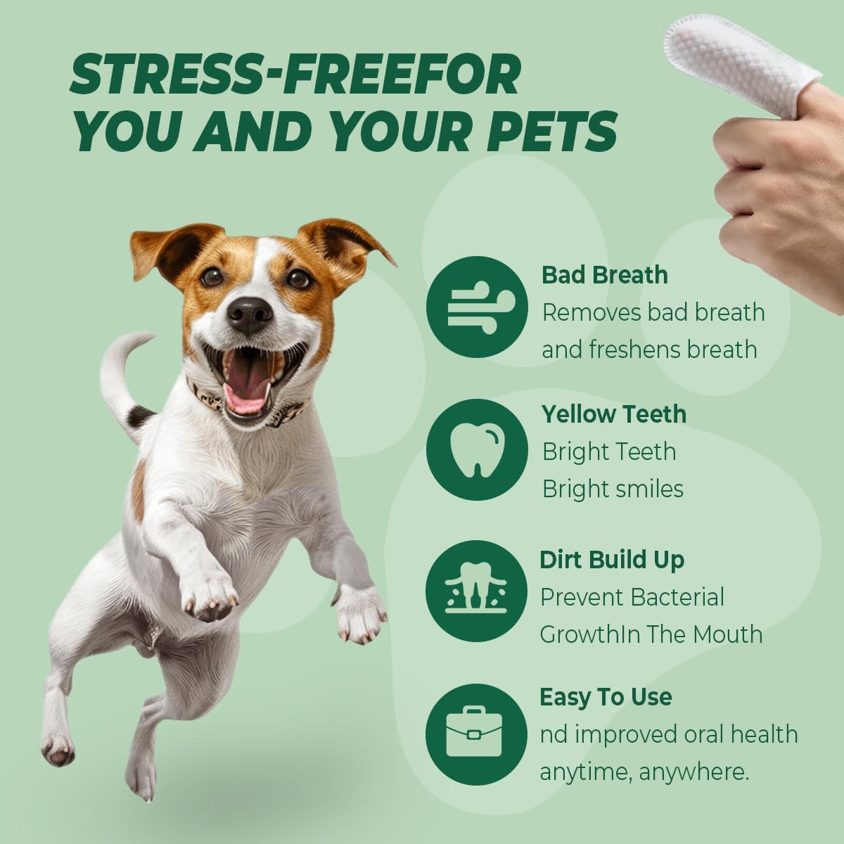 RunyePet dog and cat dental wipes in use for easy application.
