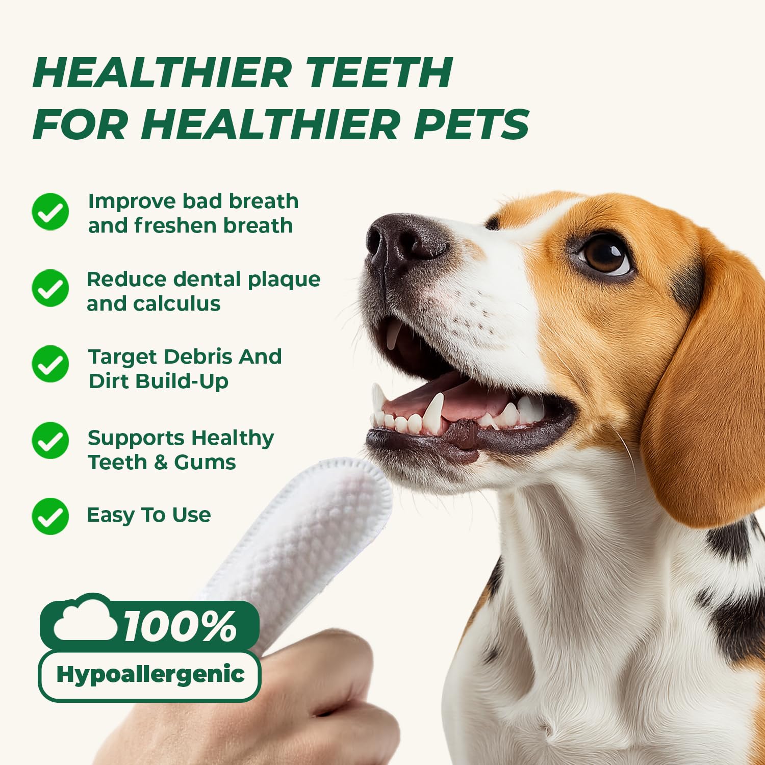 RunyePet Pet Dental Finger Wipes demonstrate gentle cleaning for dogs and cats.
