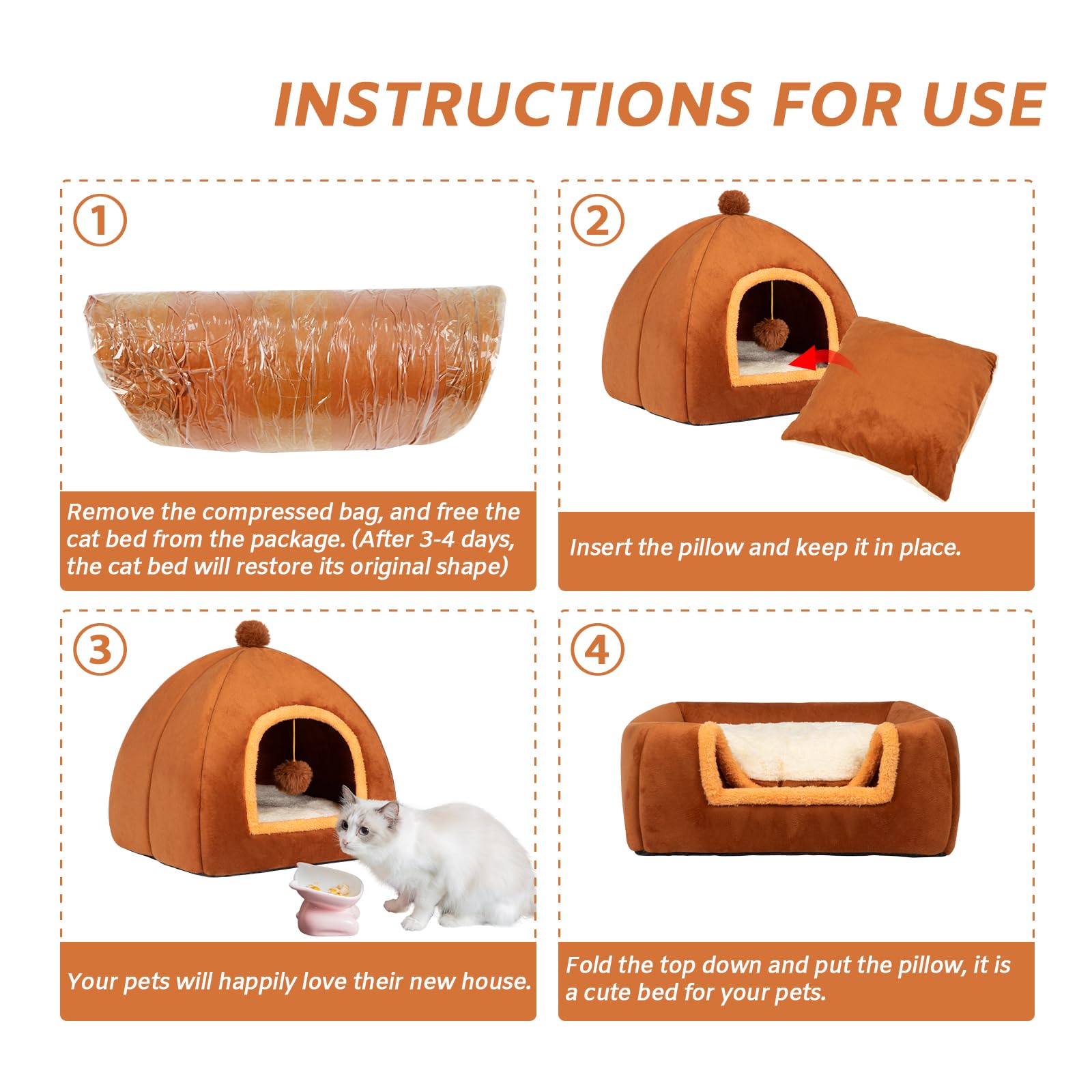 RUONARIER cat bed convertible top-down demonstrates two-in-one flexibility for lounging or nesting.