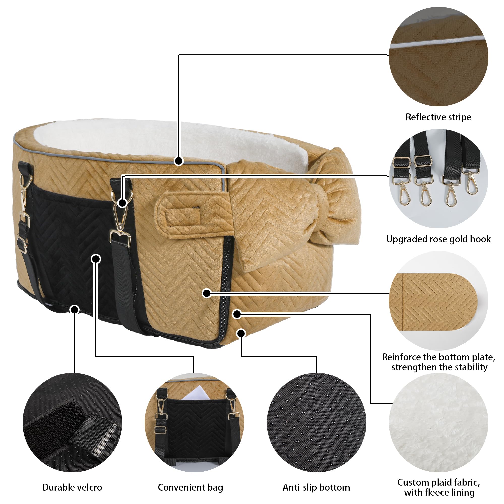 RUONARIER dog car seat with adjustable belt keeps tiny dogs secure