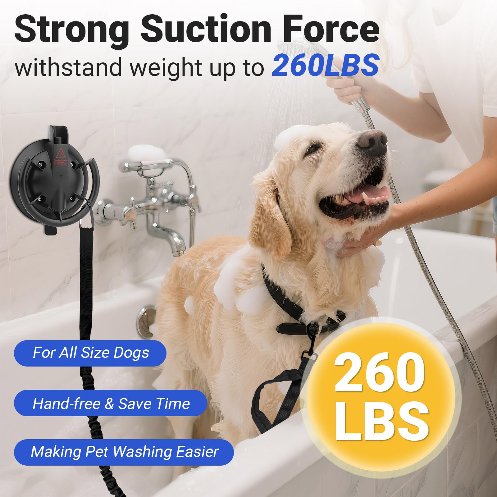 Ruppence suction cup adheres securely to smooth surfaces, enabling hands-free bath time.