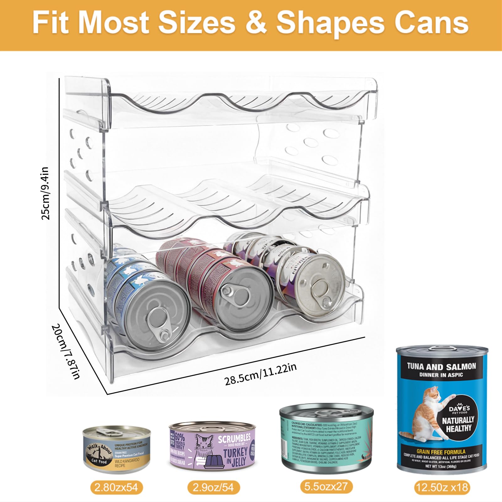 Rvelidode cat can organizer multi-layer stack keeps cans neatly organized across layers.