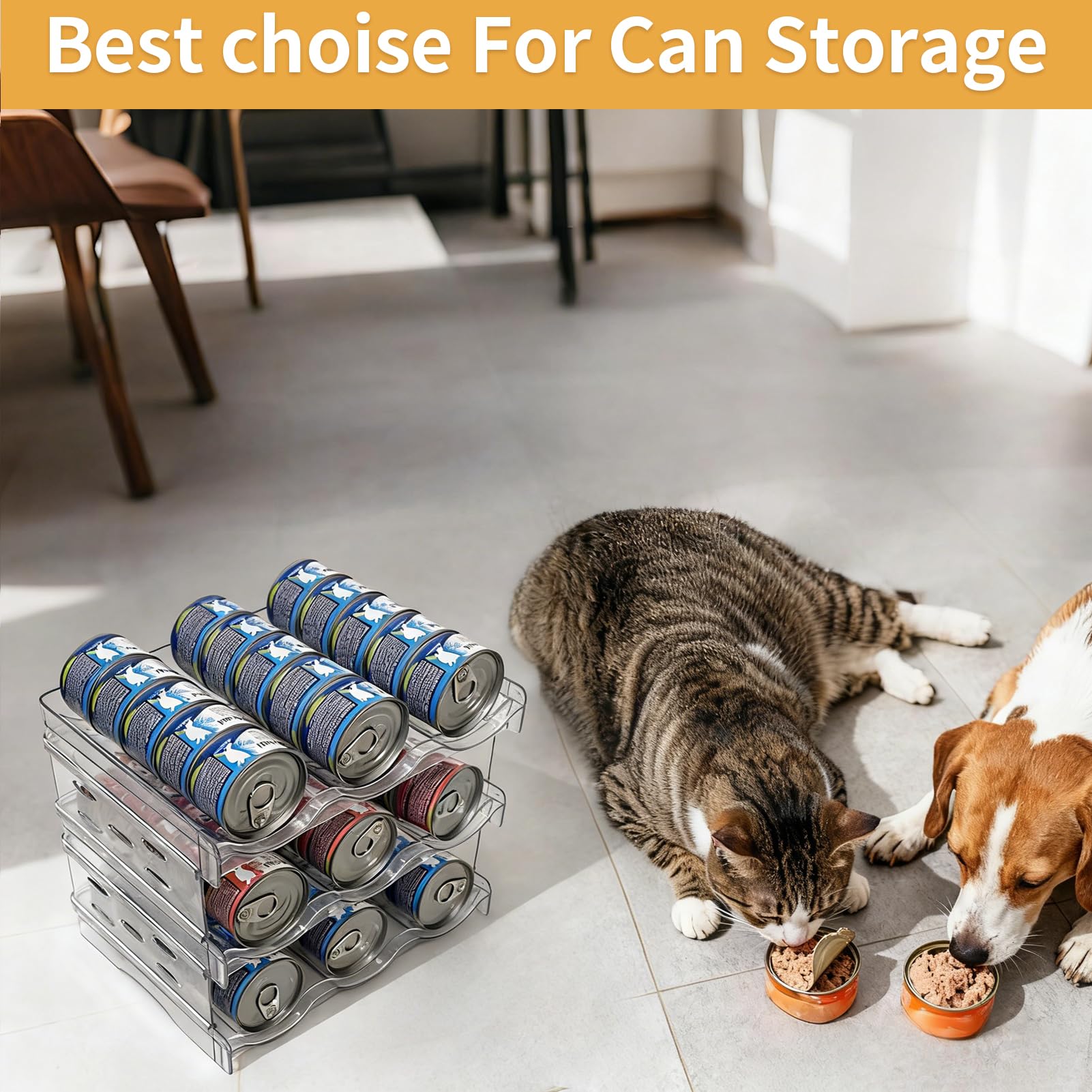 Rvelidode cat can organizer storage-shelf versatility for pantry or fridge organization.