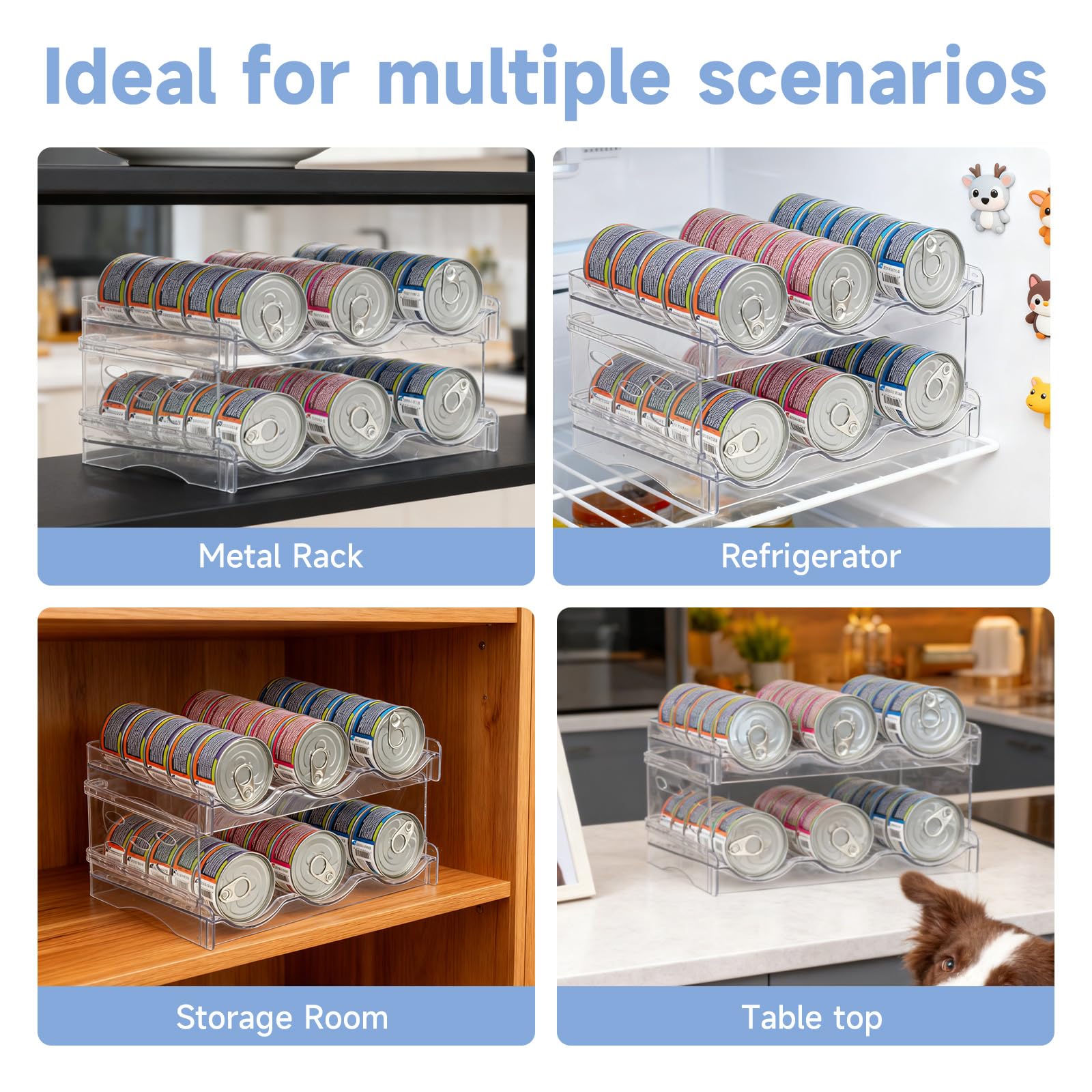 Rvelidode pantry/refrigerator shelf organizer helps streamline cat mealtime