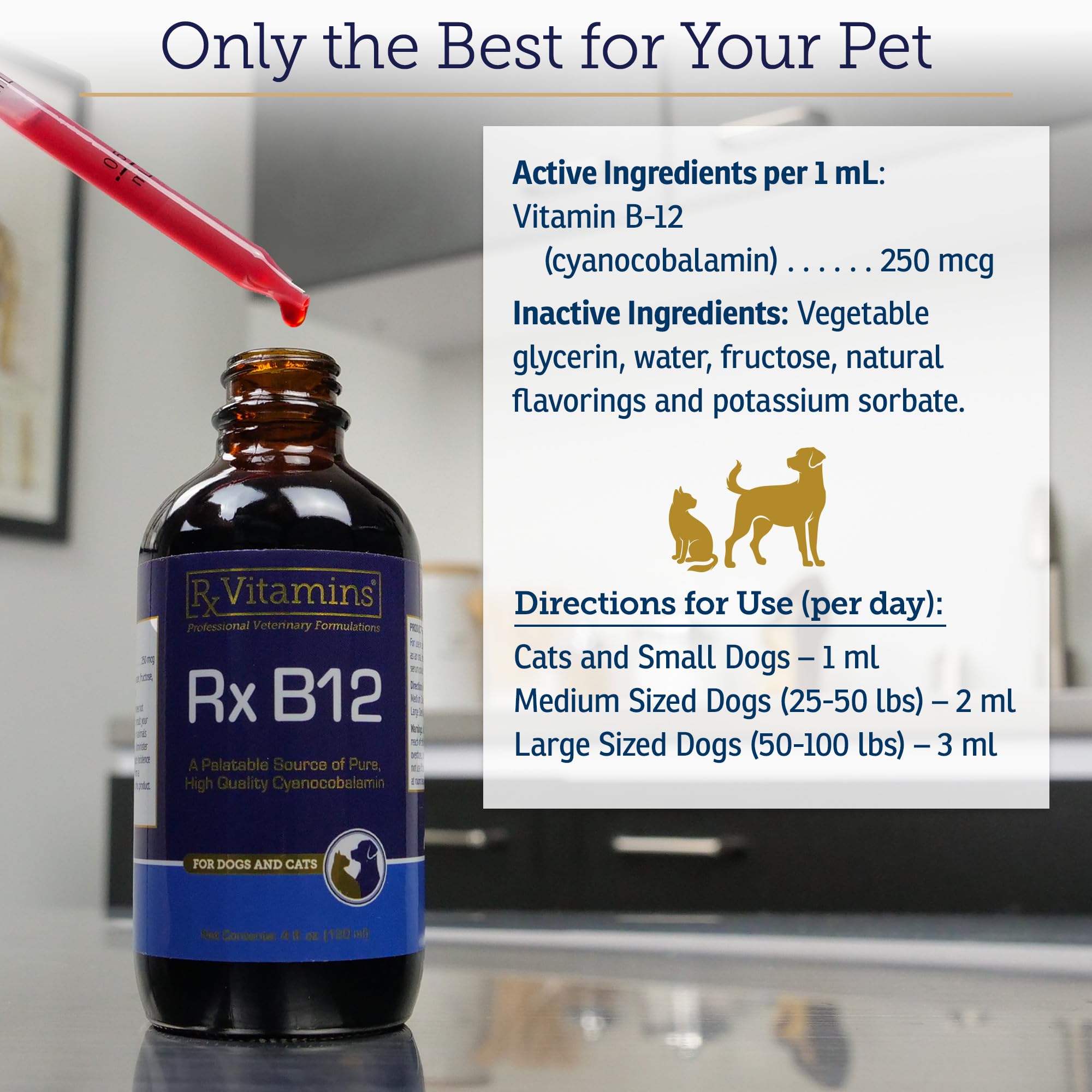 Rx Vitamins B12 nervous system visual emphasizes cognitive support for pets' aging years.