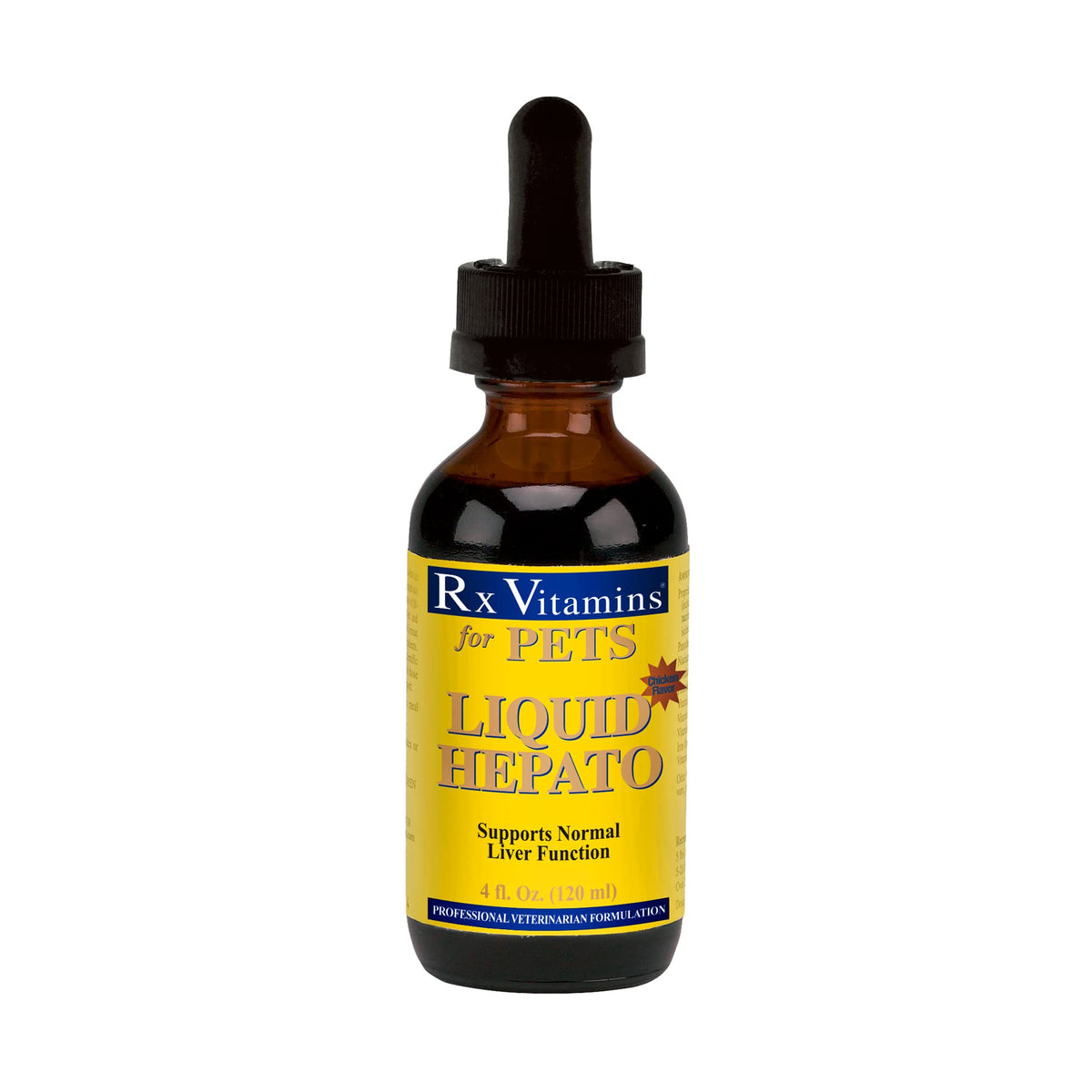Rx Vitamins Chicken Flavor Hepato bottle highlights tasty palatability for easy dosing