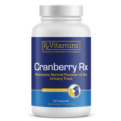 Rx Vitamins Cranberry Capsules bottle label highlighting urinary tract support for pets