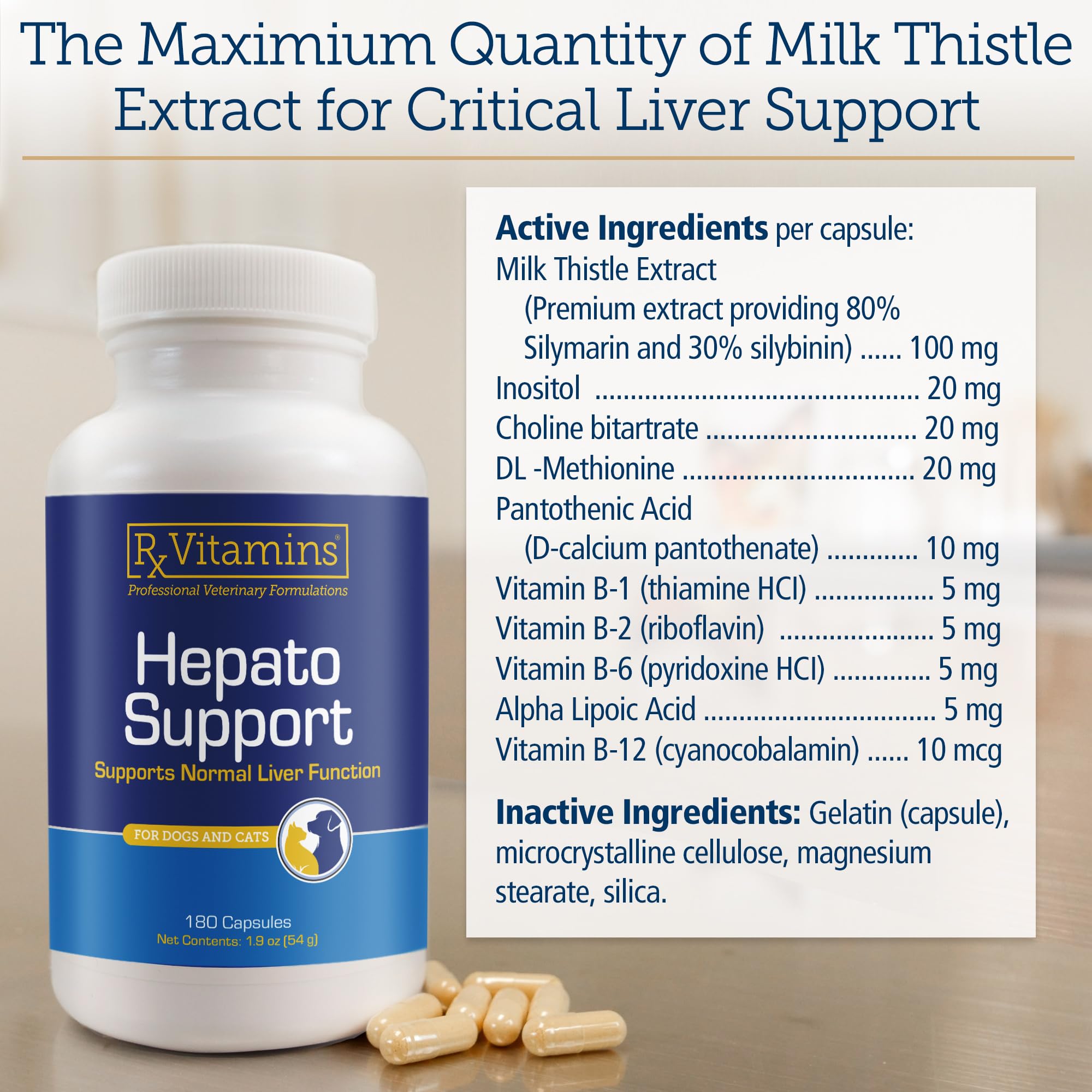 Rx Vitamins Hepato Support veterinarian-formulated label signals professional-grade liver care.