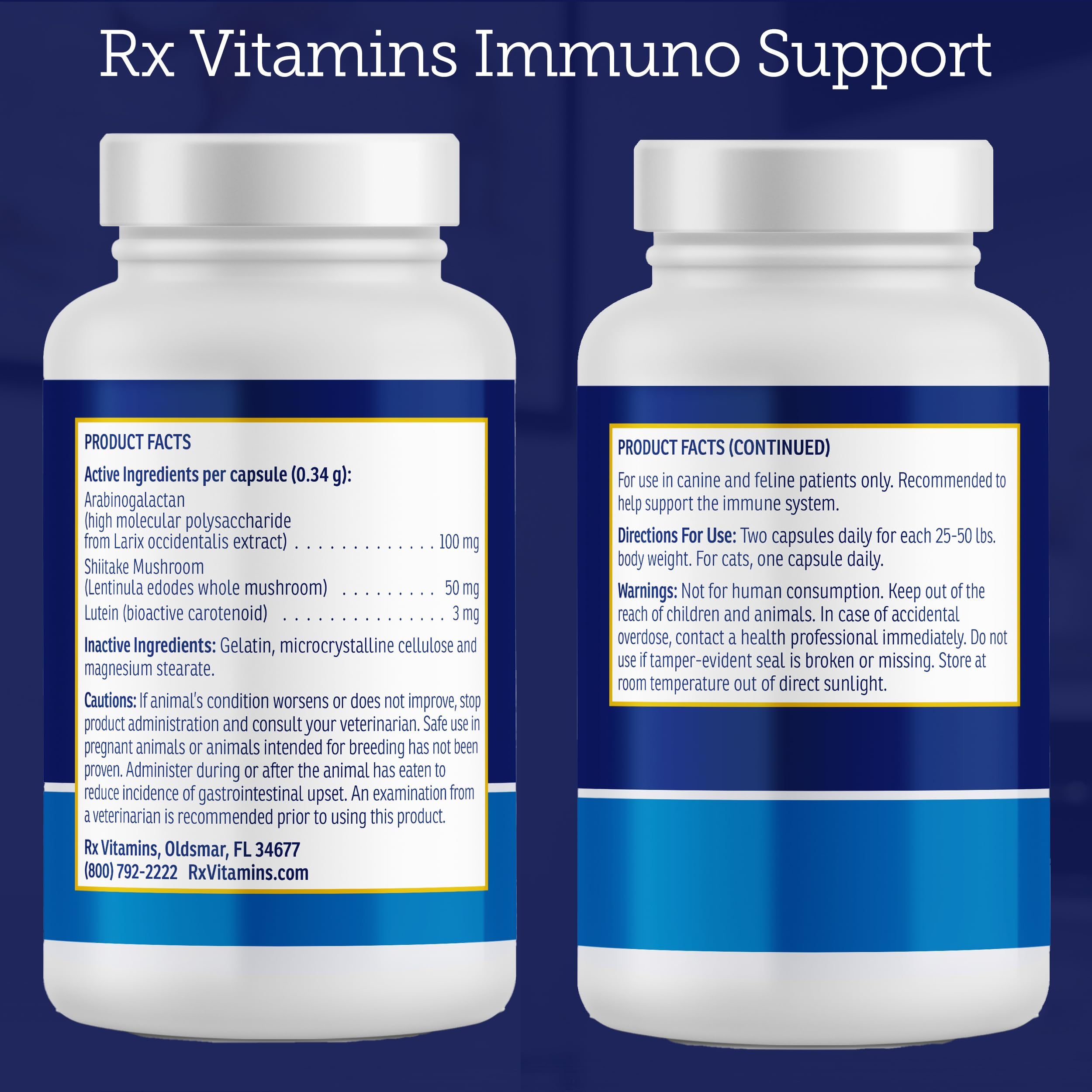 Rx Vitamins Immuno Support capsules and packaging for simple daily dosing.