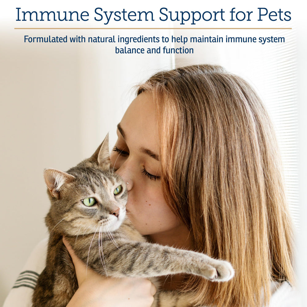 Rx Vitamins Immuno Support shown with dogs and cats, promoting everyday wellness.