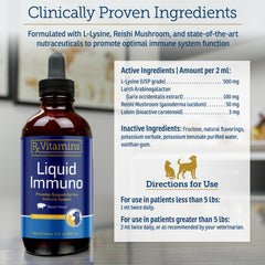 Rx Vitamins Liquid Immuno bacon-flavor drops soothe dosing for pets.