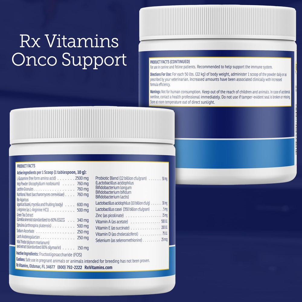 Rx Vitamins Onco Support milk thistle dog image highlights detox-friendly care.
