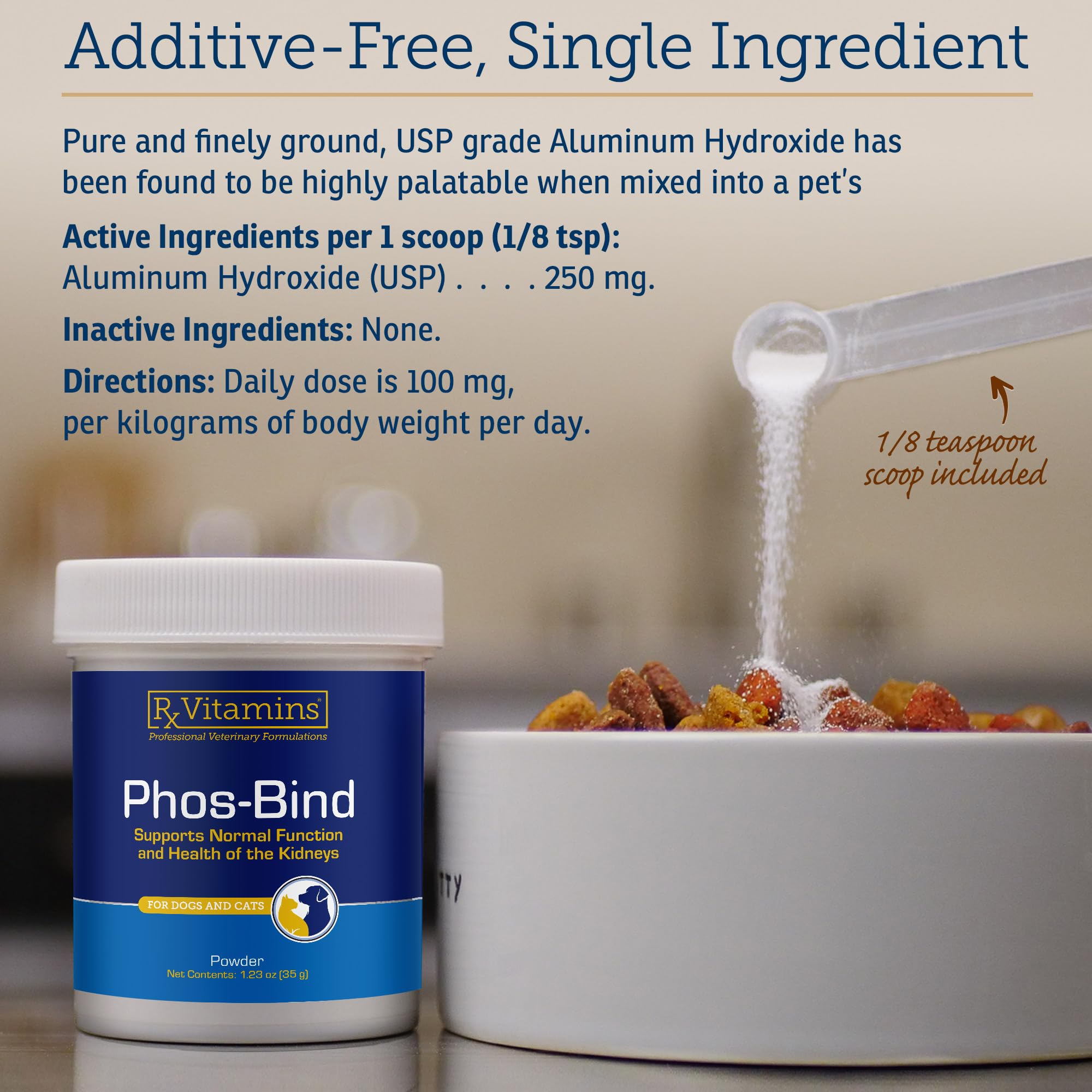 Rx Vitamins Phos-Bind dog bowl mixing moment for discreet, tasteless addition.
