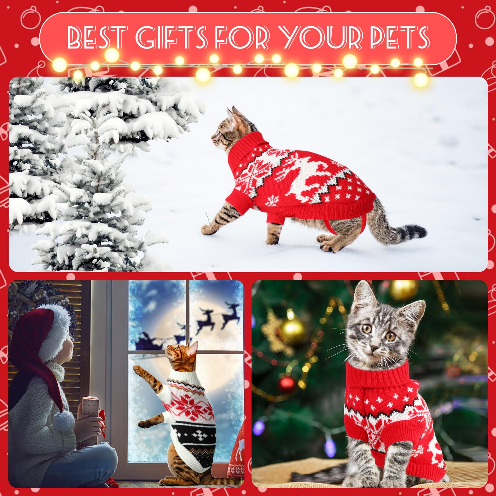 Rypet cat snowflake pattern knitwear—stylish warmth for holiday outings.