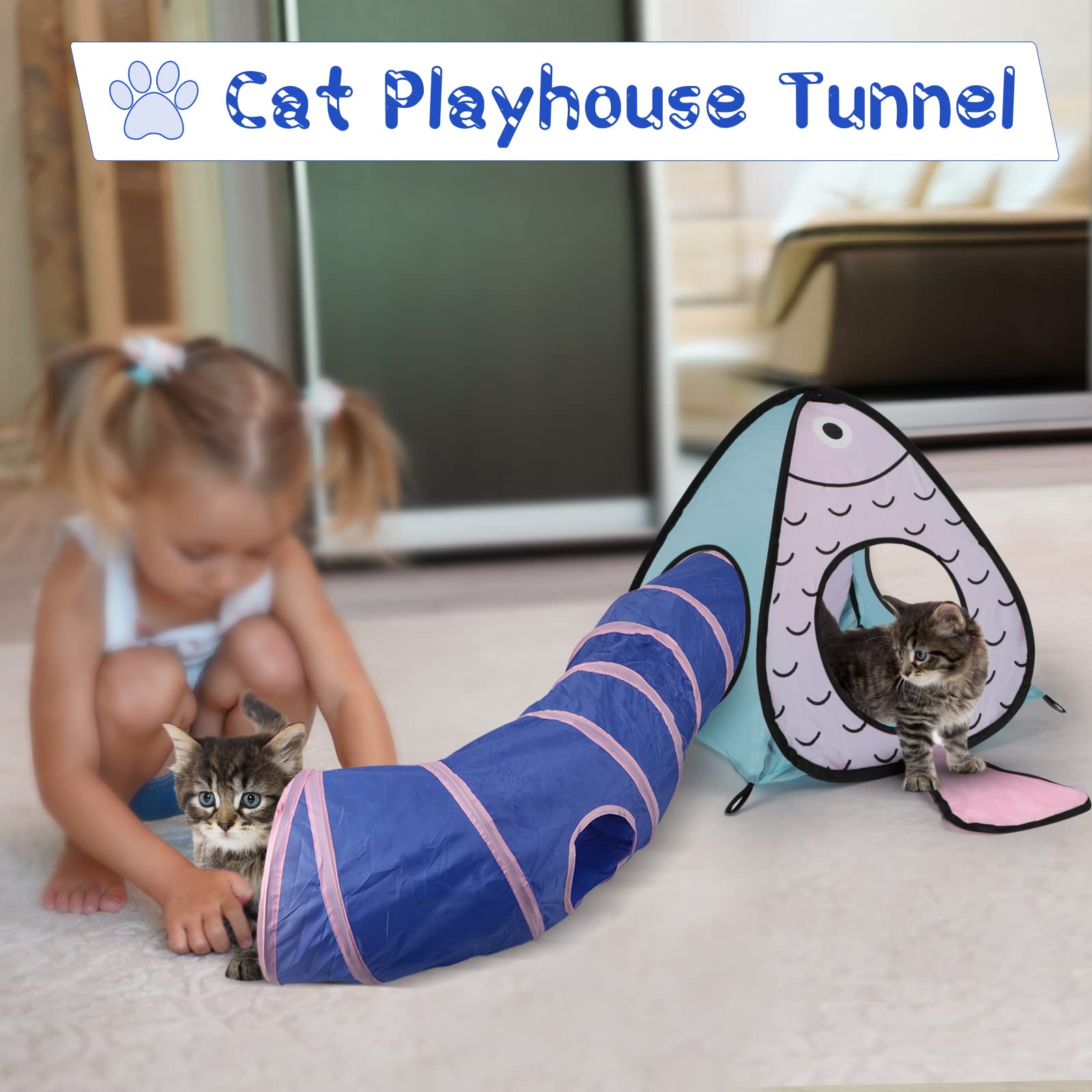 Rypet cat tunnel dangling ball and bell entice daily activity.