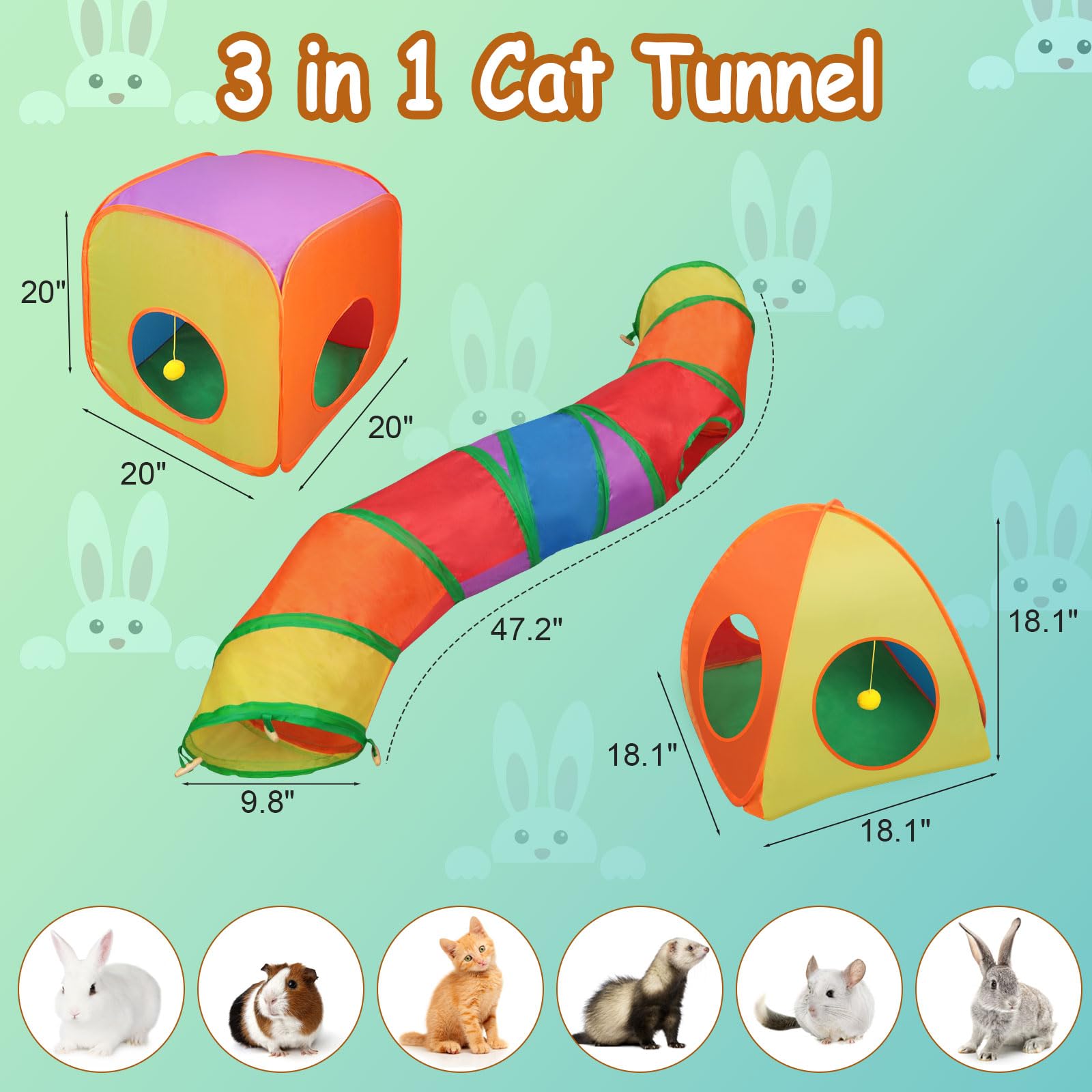 Rypet cat tunnels detachable design showing flexible shapes for kitten creativity.
