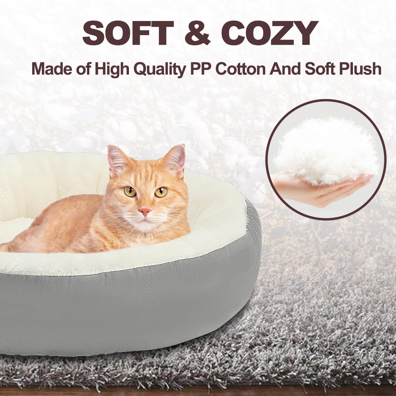 Rypet heated cat bed donut with head and neck support for older pets.