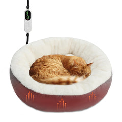 Rypet heated cat bed with donut outer rim offers cozy security for curled cats.