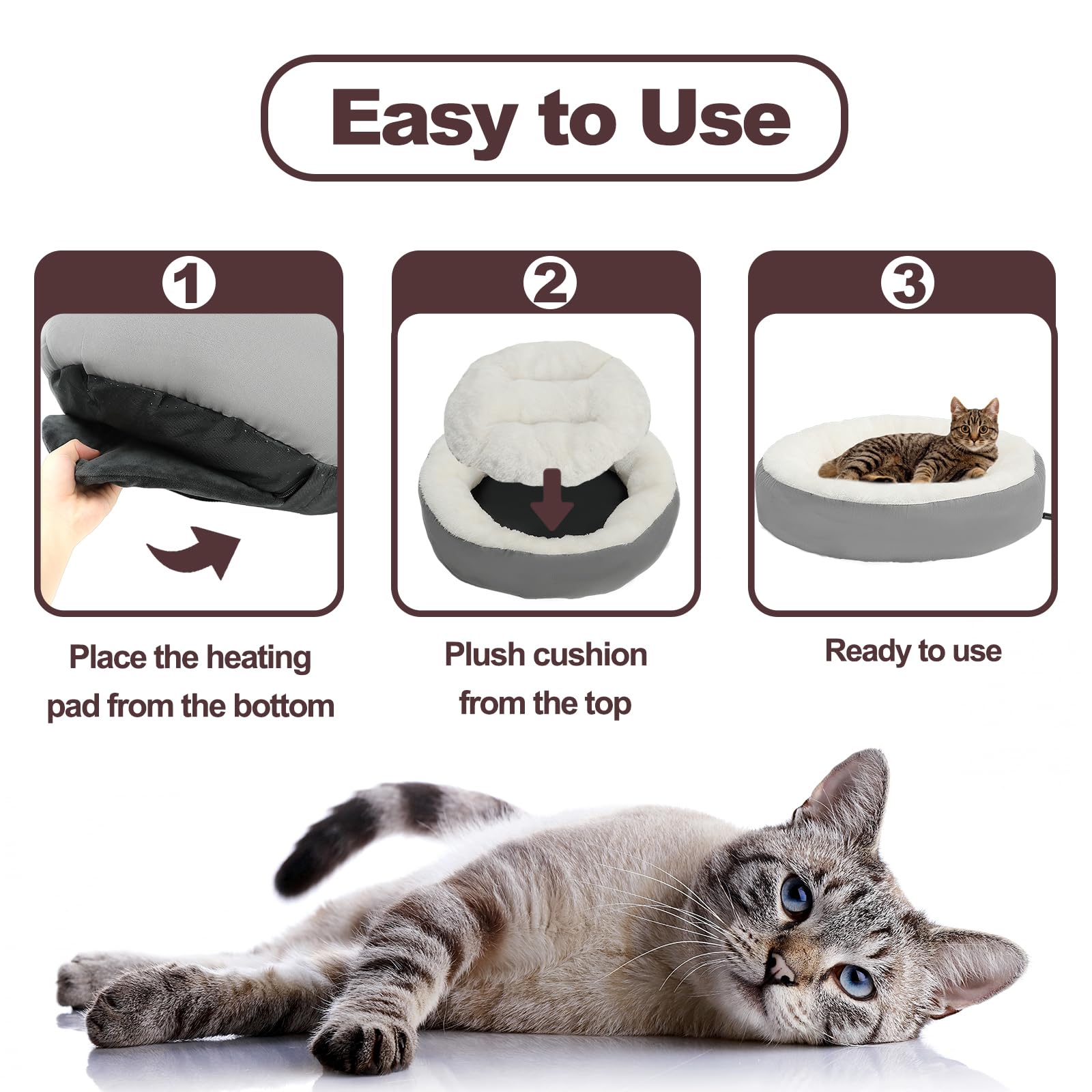 Rypet heated cat bed non-slip bottom keeps it stable on smooth floors.