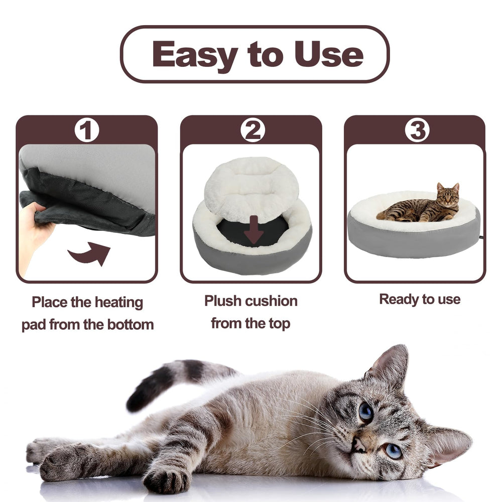 Rypet heated cat bed non-slip bottom keeps it stable on smooth floors.