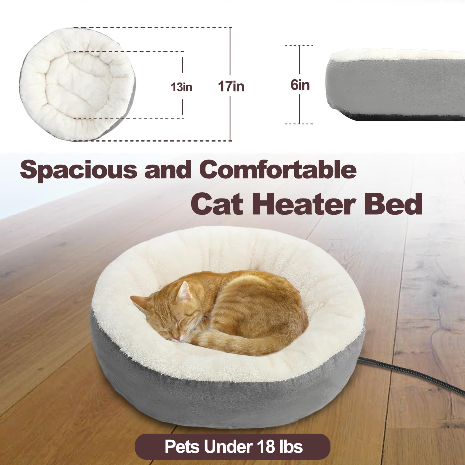 Rypet heated cat bed removable cover is machine washable for easy cleaning.