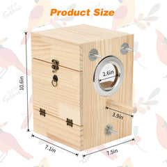 Rypet natural pine wood nest box provides warm habitat in a cage.