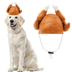 Rypet turkey drumstick hat on dog front view for adorable holiday photo op