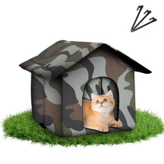 RYUNVOVO cat house outdoor waterproof entrance offers dry shelter during rain.