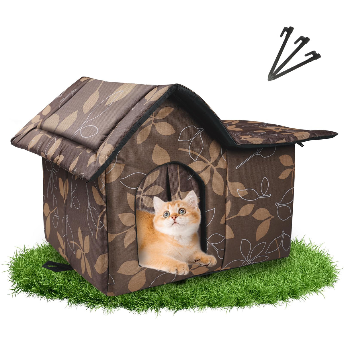 RYUNVOVO outdoor cat house with side door for extra hiding space.