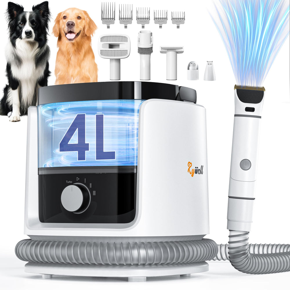 Rywell 4L grooming vacuum with large capacity, ideal for multi-pet homes and efficient cleanup.
