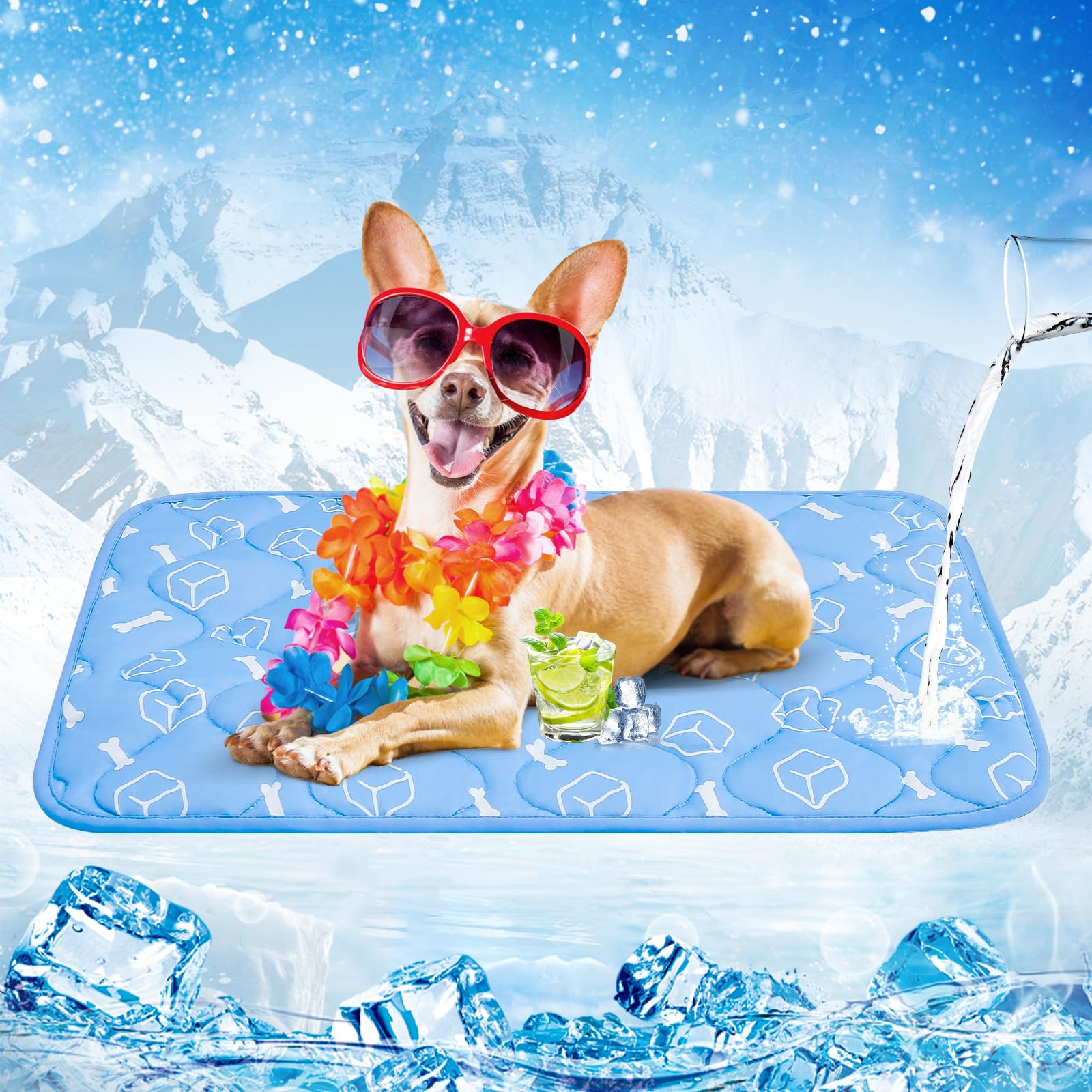 Rywell Dog Cooling Mat 2.0 blue surface shows thermochromic color change for cooling visibility.