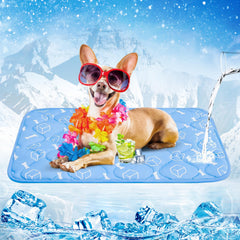 Rywell Dog Cooling Mat 2.0 blue surface shows thermochromic color change for cooling visibility.