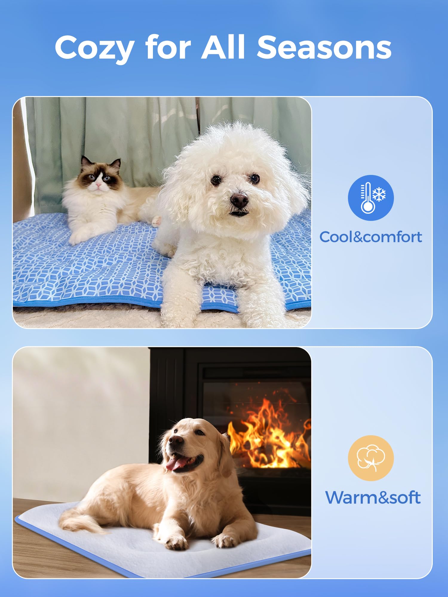 Rywell dog cooling mat supports all-season use for versatile pet comfort.