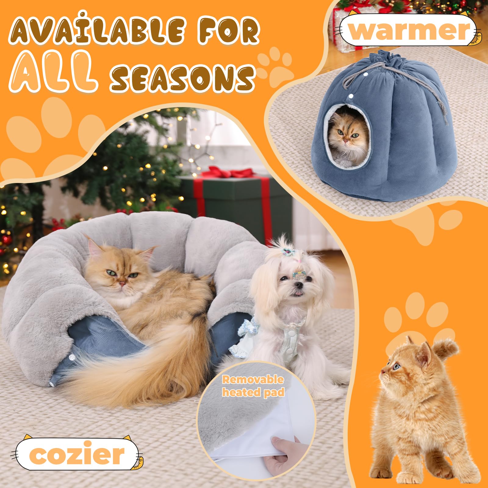 Rywell heated cat bed with UL certification and safety features on display.