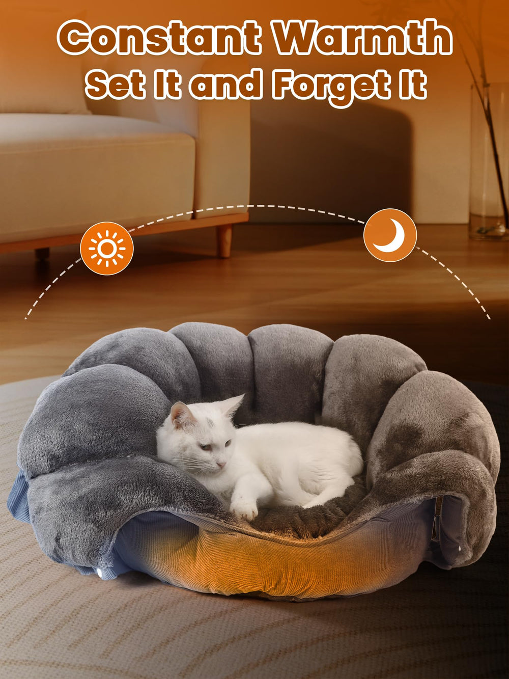 Rywell Heated Cat Bed transformed into castle shape for security and calm.