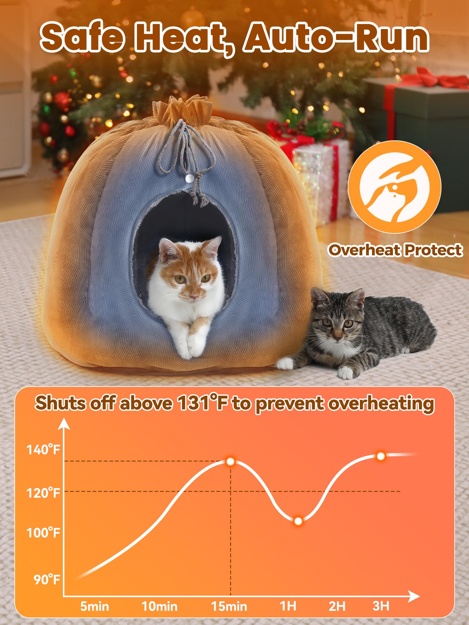 Rywell Heated Cat Bed transformed into cloud shape for playful lounging.