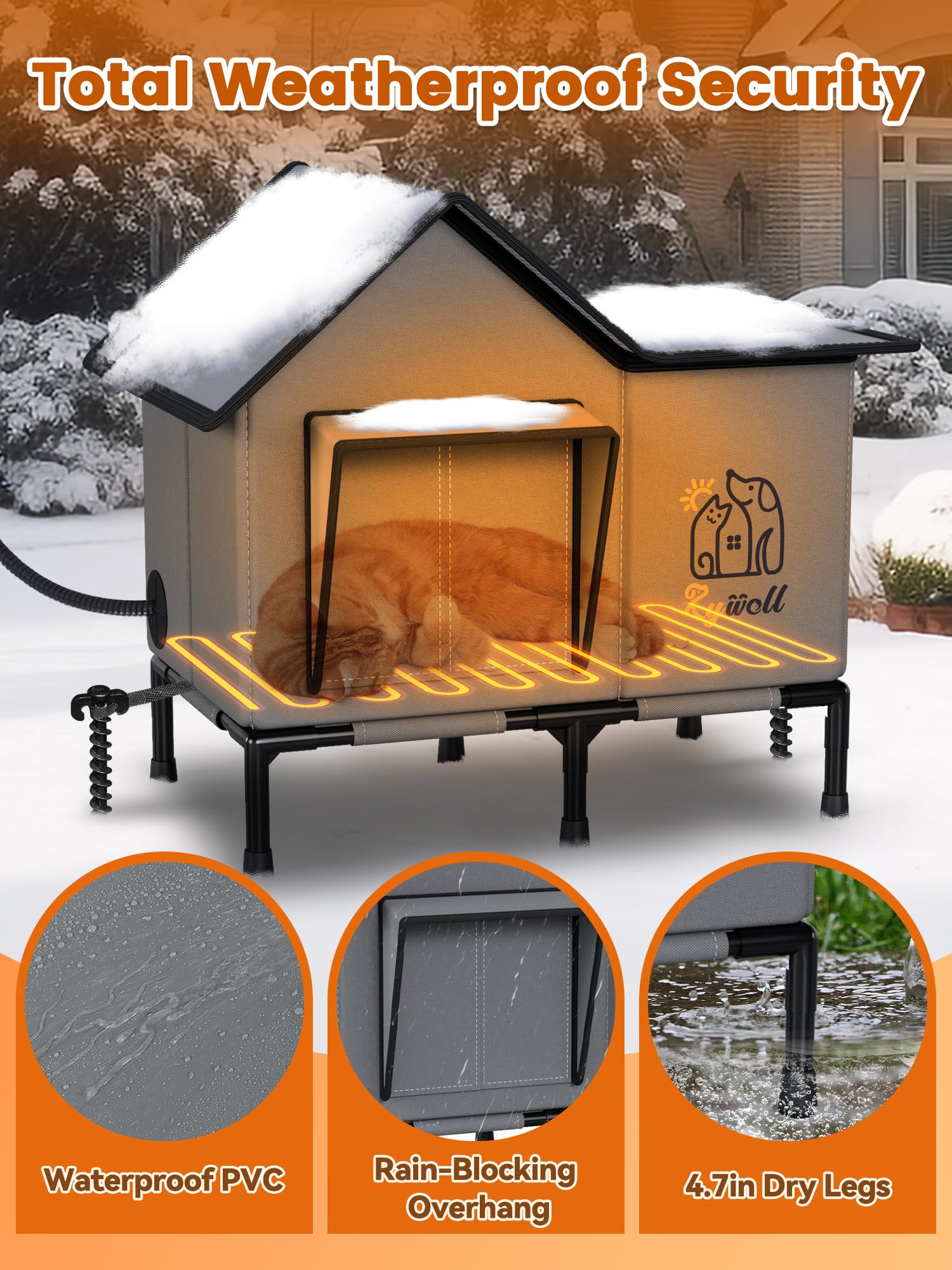 Rywell heated cat house dual-entry-doors ensures quick access and safe escapes.