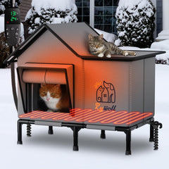Rywell heated cat house outdoor front view shows a sturdy shelter for cold nights.