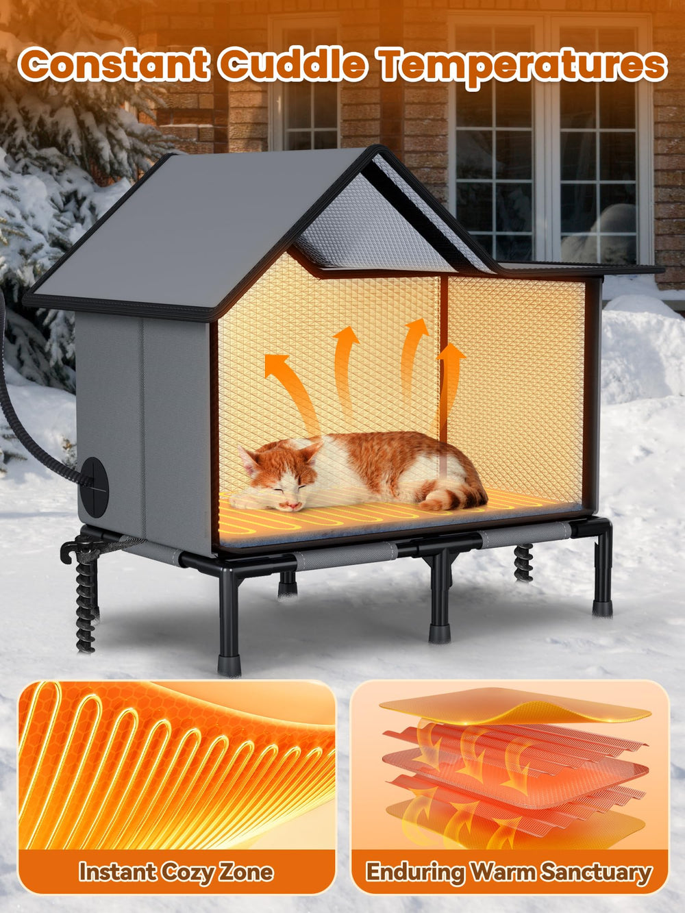 Rywell outdoor cat house extended-eaves shield entrances from showers