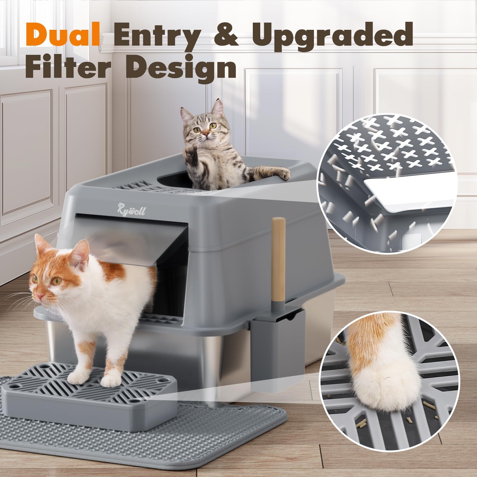 Rywell XL interior with screening holes reduces litter tracking and mess.
