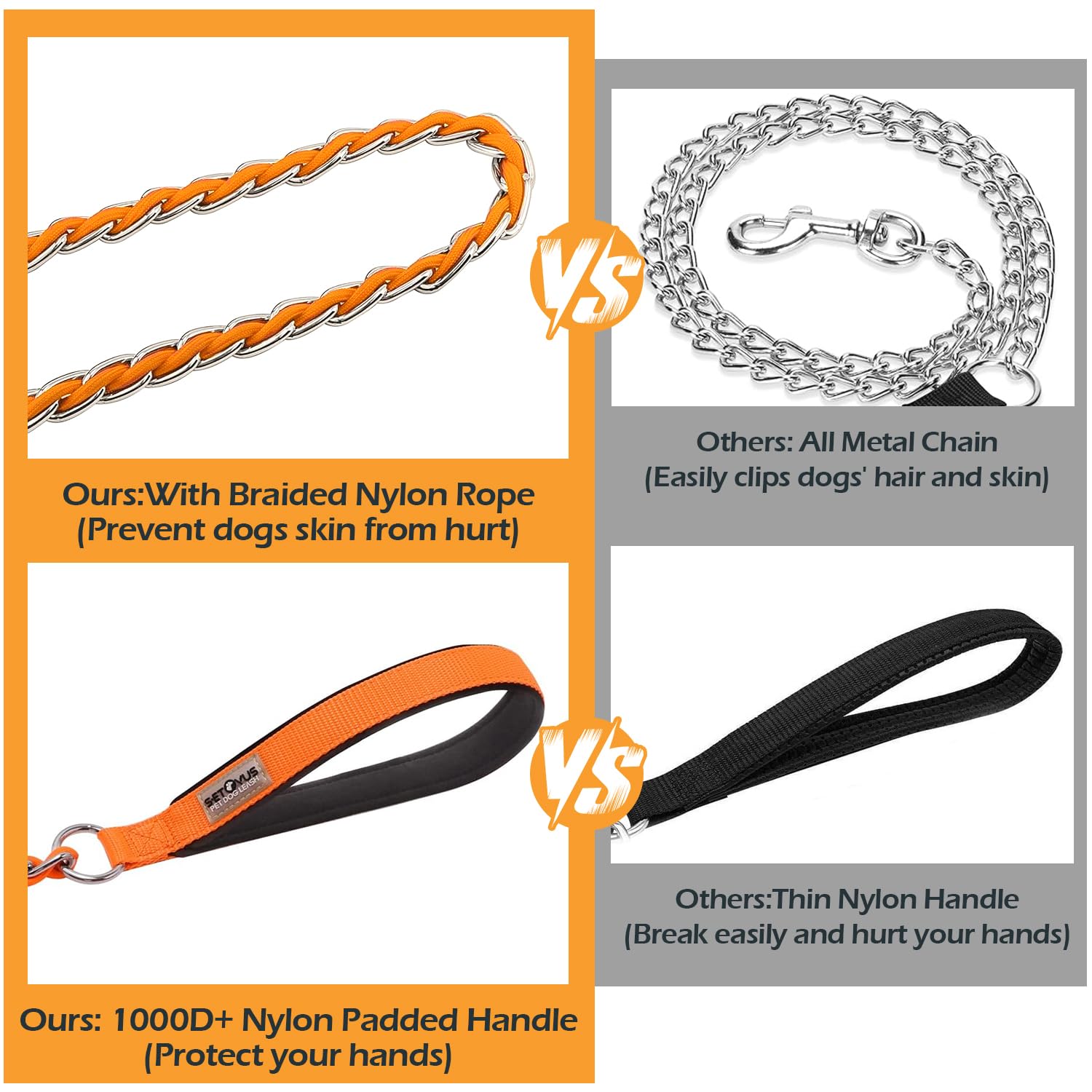 S-ETOVUS chrome-plated leash resists rust and tarnish for lasting use
