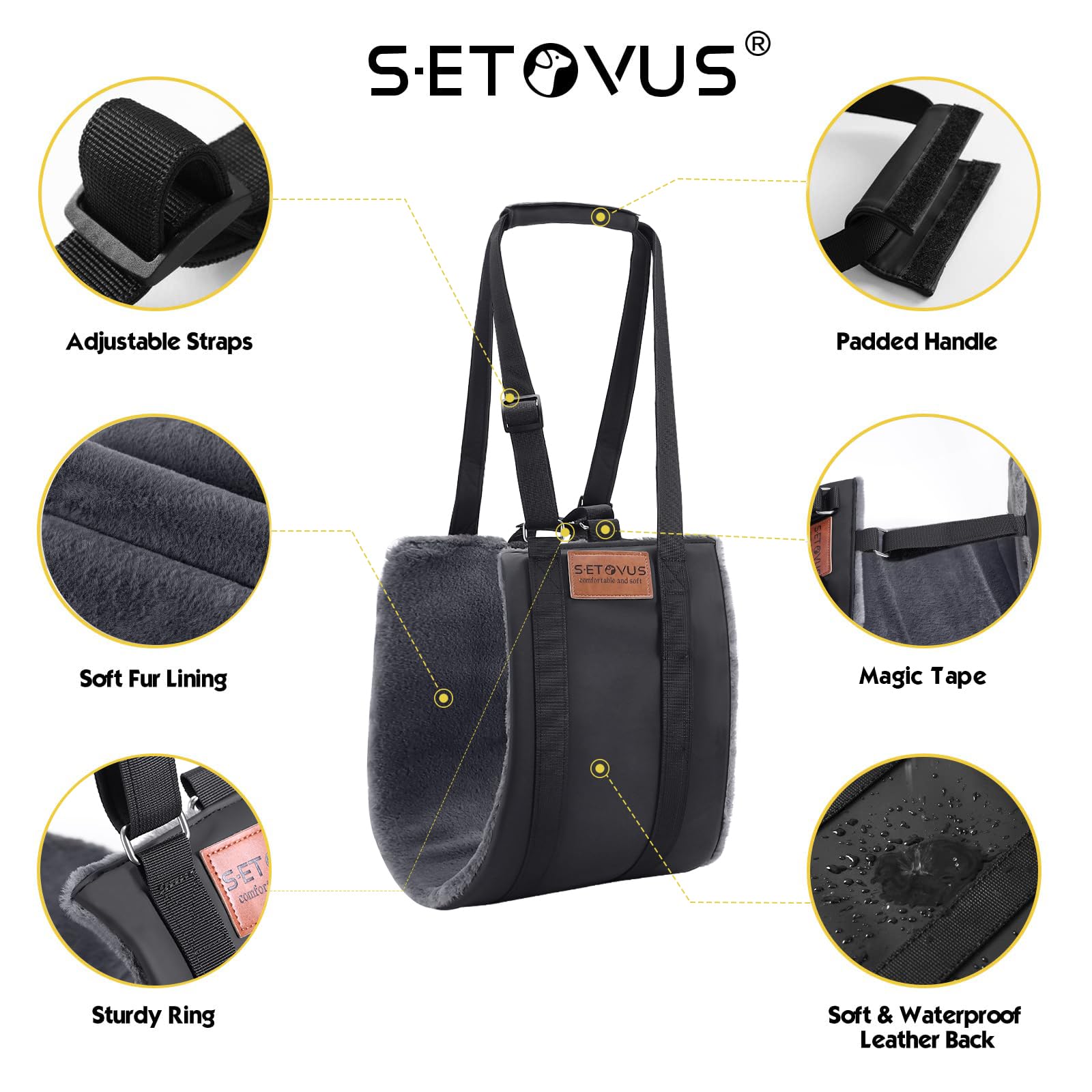 S-ETOVUS Dog Sling back-view durable-nylon supports steady lifting for caregivers