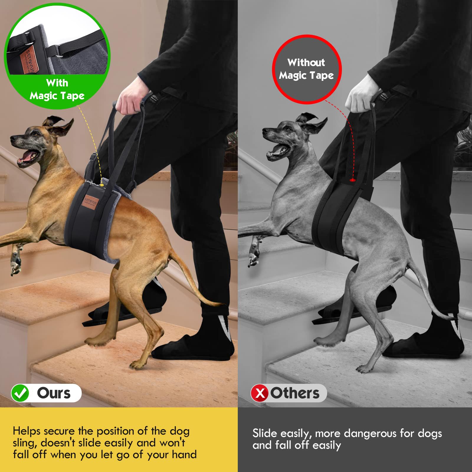 S-ETOVUS Dog Sling removable-neoprene-handle provides a firmer grip and hand protection