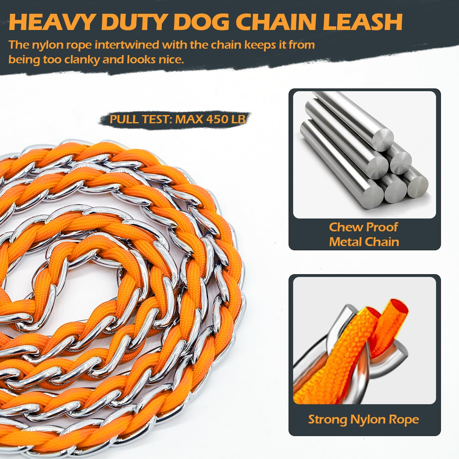 S-ETOVUS padded handle orange leash for comfortable long walks