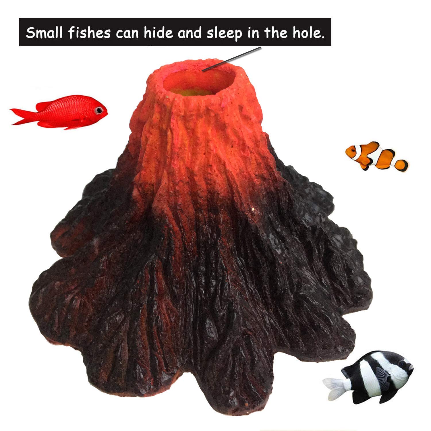 S-Lifeeling volcano ornament lava-effect view inspires curiosity in your fish tank.