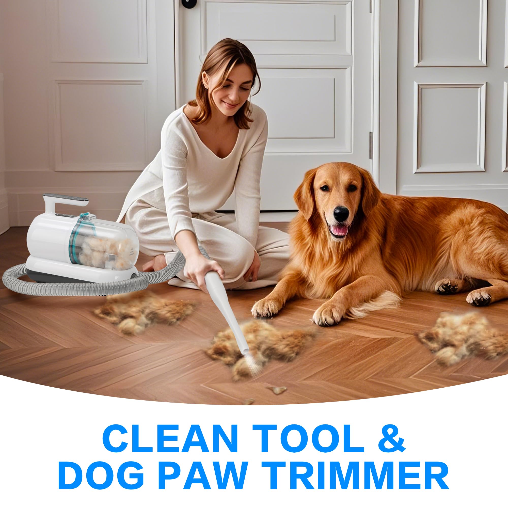 S7 dog grooming vacuum collection captures hair into a 1.5L cup during grooming.